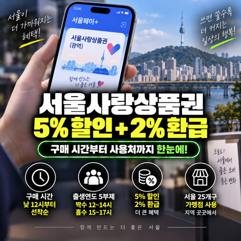 서울사랑상품권 구매 시간 5% 할인 2% 환급 받는 방법