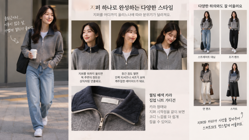 베네통 니트 가디건 단추형 집업형 후드형 코디와 활용법