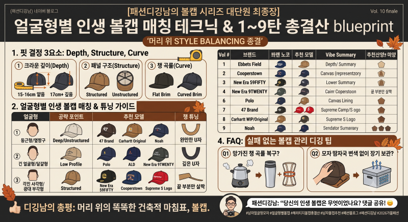 남자 얼굴형별 볼캡 추천, 모자 깊이 챙 곡률 튜닝 2026 헤리티지 볼캡 총결산