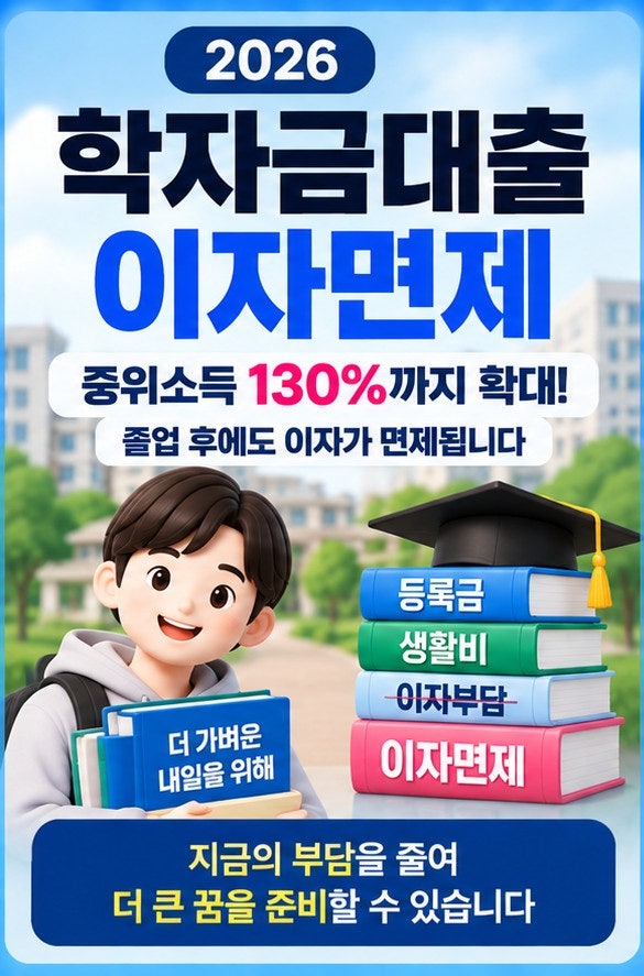 2026 학자금대출 이자면제｜중위소득 130%까지 확대, 졸업 후에도 이자가 면제됩니다