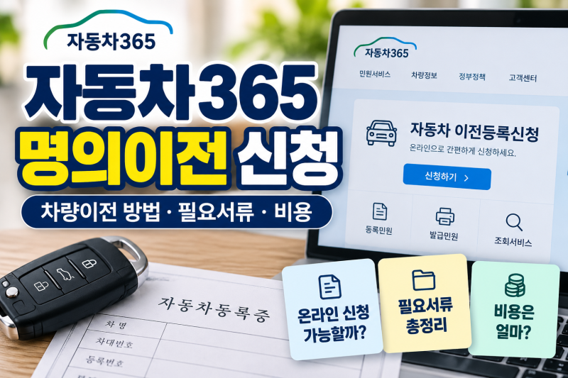 자동차365 명의이전 신청｜차량이전 온라인 방법·필요서류·비용