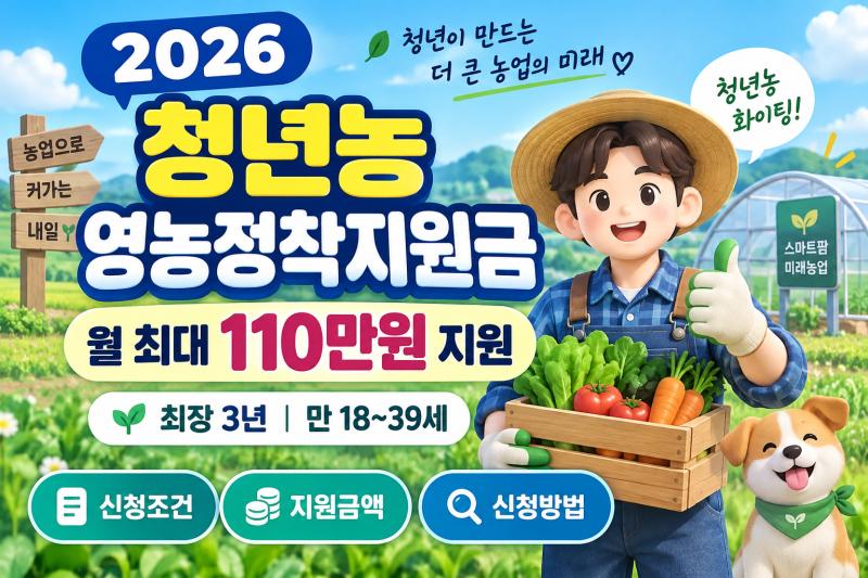 2026 청년농 영농정착지원금 총정리｜월 최대 110만원·최장 3년 지원