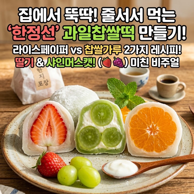 [홈카페/홈베이킹] 한정선 과일찹쌀떡 만들기! (정석 반죽 vs 라이스페이퍼 초간단 레시피)