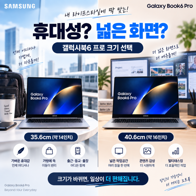 갤럭시북6 프로 14인치 16인치, 어떤 크기가 나에게 맞을까?