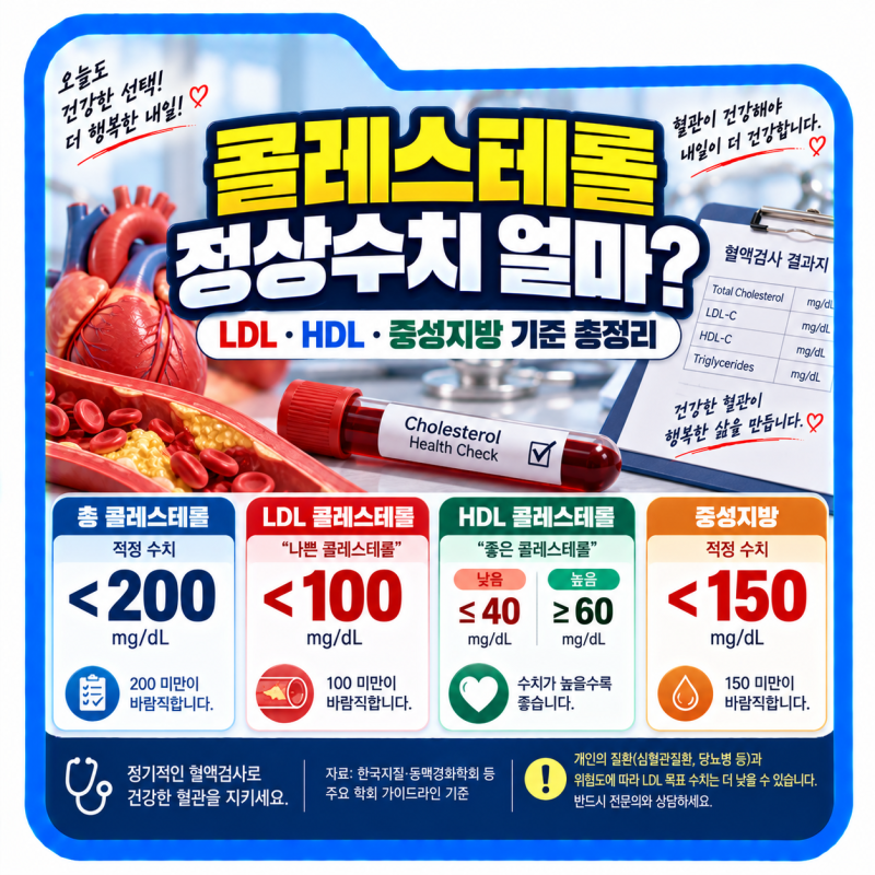 콜레스테롤 정상수치 얼마? LDL HDL 중성지방 기준 총정리
