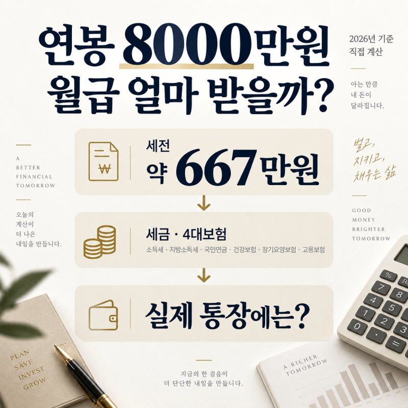 연봉 8000만원 실수령액 얼마일까? 2026 월급 세후 금액 계산해봤습니다