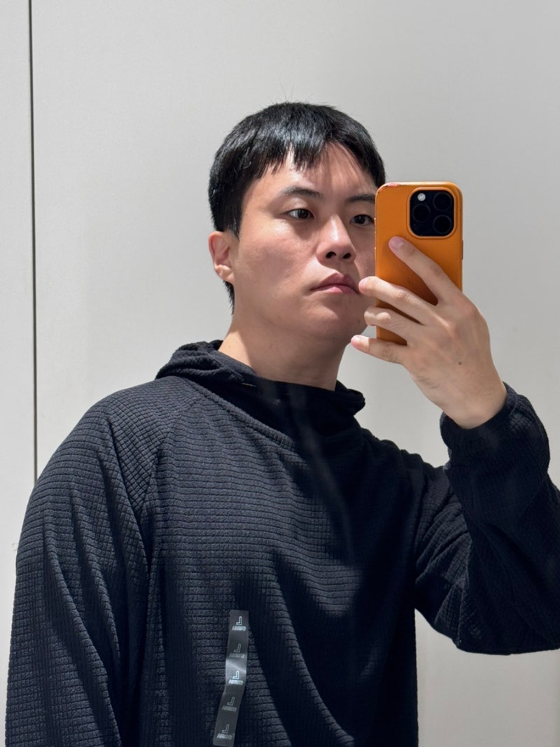 남자 고프코어룩 코디 스파오 와플 후드 바라클라바 긴팔티 L 사이즈 착용 후기 가을 코디 추....