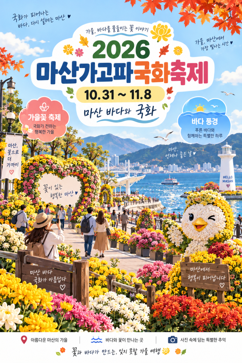 2026 마산가고파국화축제 10월 31일~11월 8일｜국화 10만 본·해상 낙화놀이와 마산 바다 가을여....