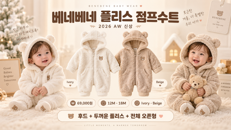 베네베네 플리스 점프수트 2026 AW｜가격·사이즈·소재·아기 겨울 외출복 총정리