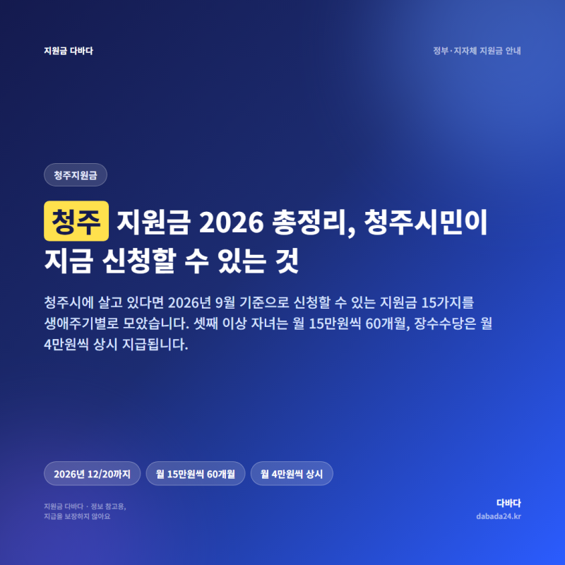 청주 지원금 2026 총정리, 청주시민이 지금 신청할 수 있는 것