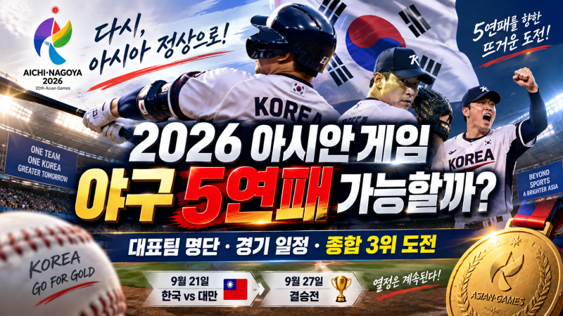 2026 아시안게임 야구 5연패 가능할까? 대표팀 명단·일정·종합 3위 도전 계획 총정리