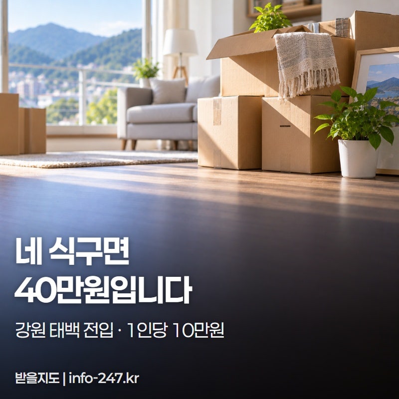 강원 태백 전입 지원금 1인 10만원, 네 식구면 40만원