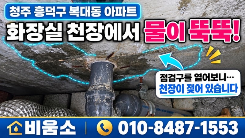 청주 흥덕구 복대동 화장실 천장 누수 현장해결 과정|욕조방수처리|설비 누수 방수 전문업체....
