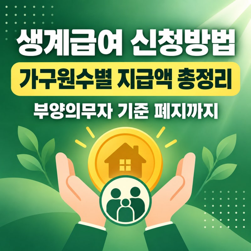 기초생활수급자 생계급여 신청 방법 2026 | 선정기준·가구원수별 지급액·부양의무자 폐지 총....
