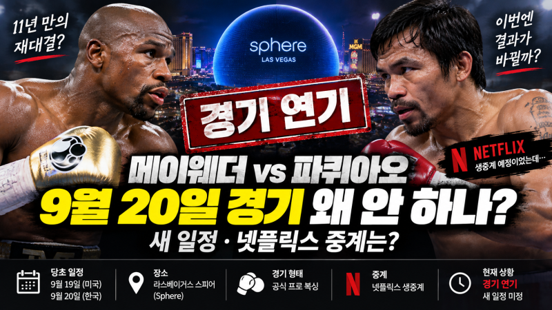 메이웨더 파퀴아오 재대결 연기, 9월 20일 경기 왜 안 하나? 새 일정·넷플릭스 중계는