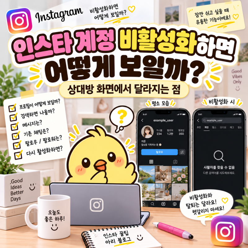 인스타 계정 비활성화하면 어떻게 보일까? 상대방 화면에서 달라지는 점