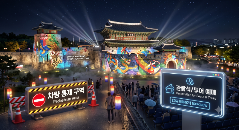 2026 수원화성 미디어아트 주차 예매 시간 (관람석 평일무료/차량통제)