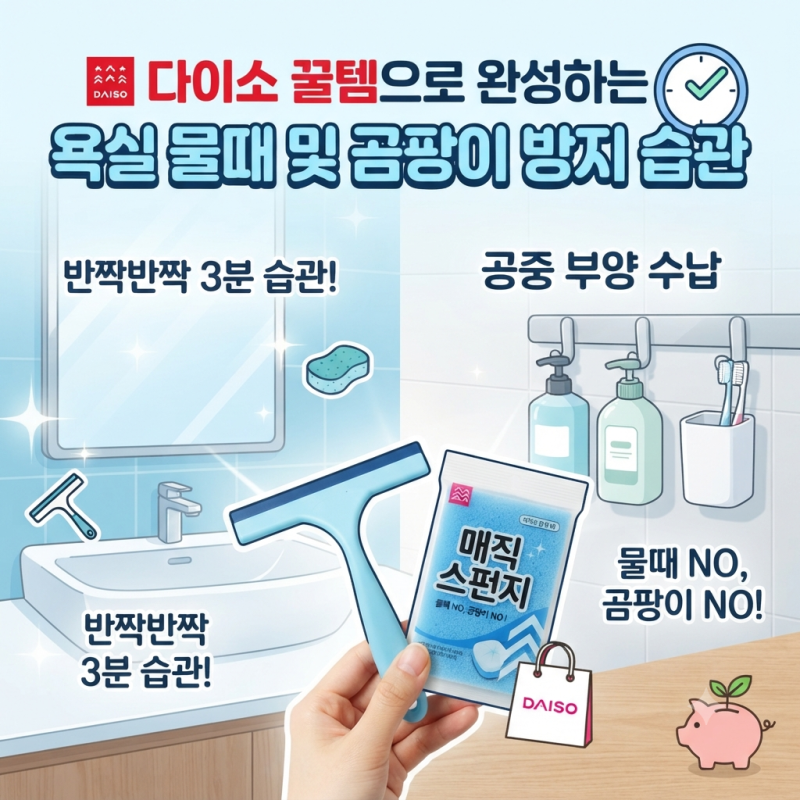 다이소 꿀템으로 완성하는 욕실 물때 및 곰팡이 방지 습관