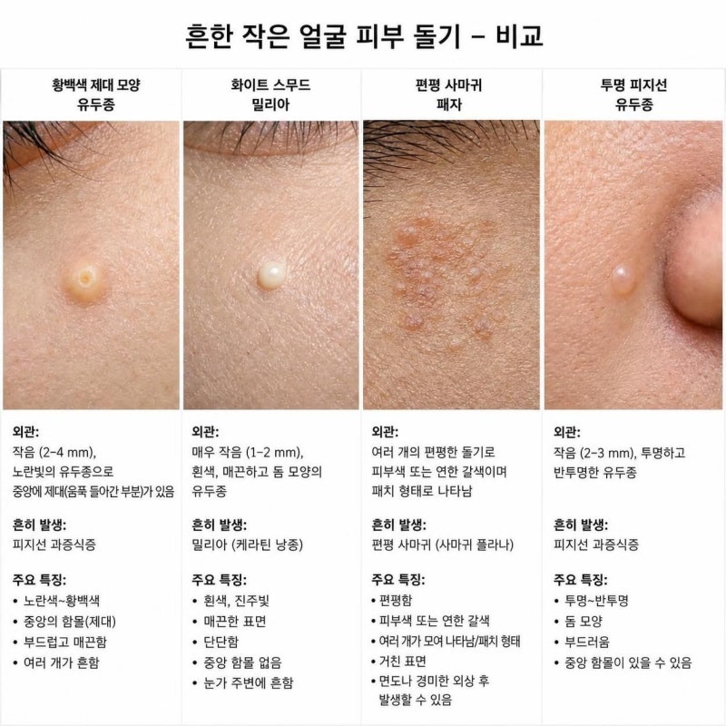피지샘증식증 vs 비립종·편평사마귀·한관종·좁쌀여드름