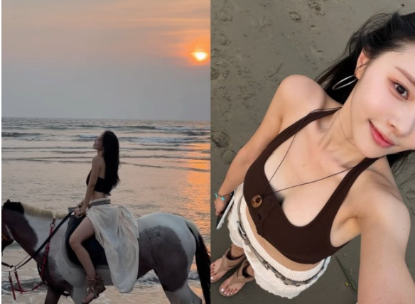 이솔이 선셋 승마 사진 공개…코타키나발루 여행 사진에 엇갈린 반응