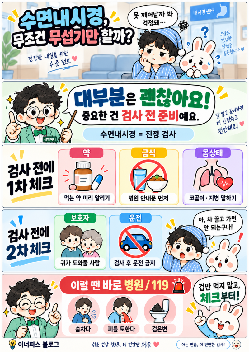 수면내시경 괜찮을까? 약·금식·보호자·운전, 검사 전후 꼭 확인할 5가지