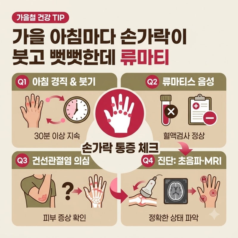 손가락 뻣뻣한데 류마티스 음성이라면 의심할 점