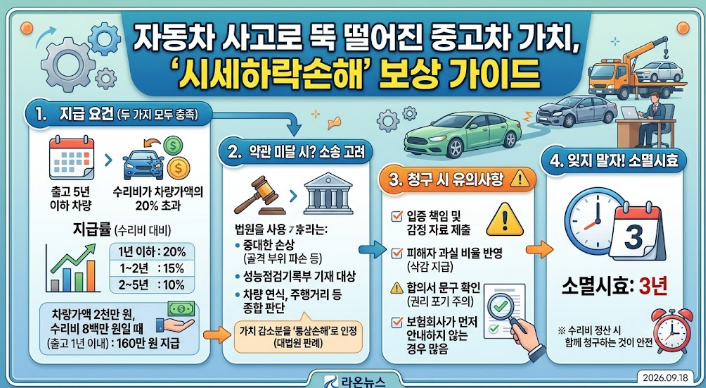 [보험정보] 자동차 사고로 뚝 떨어진 중고차 가치, '시세하락손해' 보상 기준