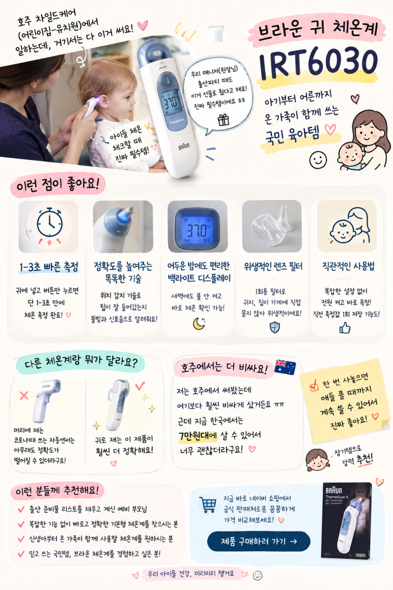 호주 차일드케어 10년 찐 사용 후기! 브라운 귀 체온계 육아 출산선물 추천 IRT6030