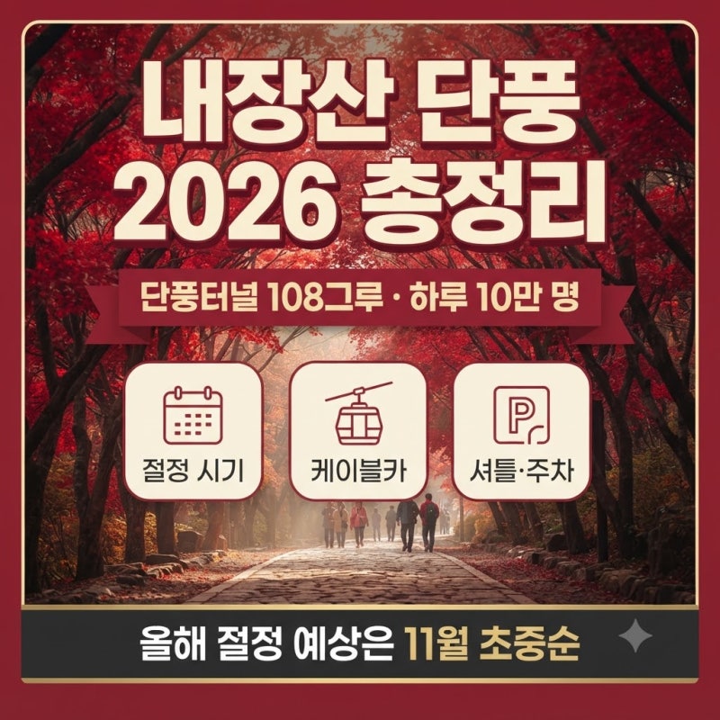 "단풍1번지" 내장산 국립공원, 2026 단풍 절정 시기·케이블카·주차 총정리