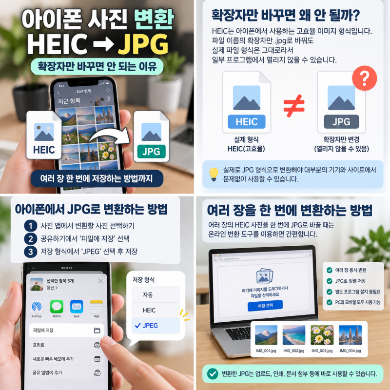 아이폰 HEIC JPG 변환, 확장자만 바꾸면 안 되는 이유와 여러 장 저장 방법