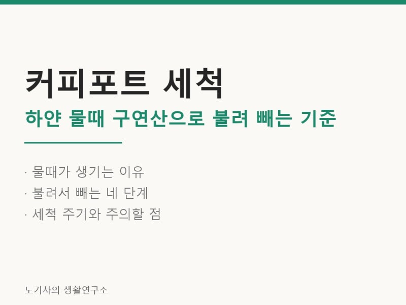커피포트 세척 - 하얀 물때 구연산으로 불려 빼는 순서와 주기 기준