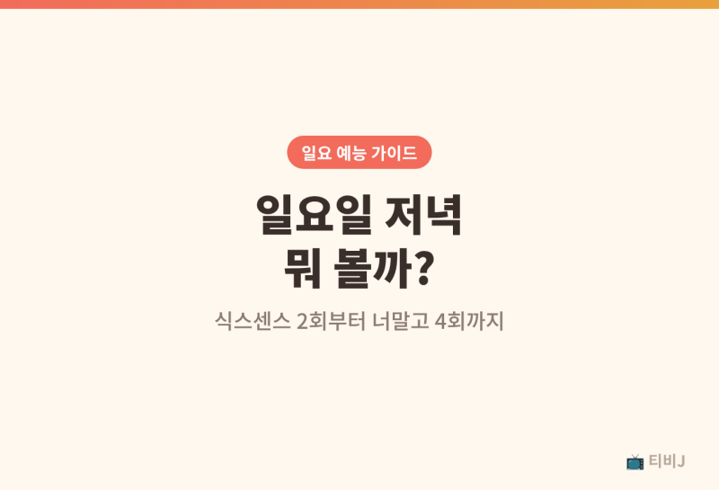 일요일 저녁 예능 뭐 볼까, 식스센스 B사이드 2회 채정안 이지혜부터 너말고 4회까지 시간대....