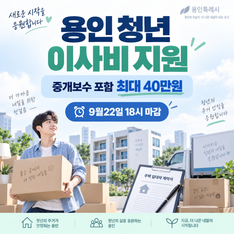 용인 청년 이사비·중개보수 최대 40만원｜9월22일 18시 마감