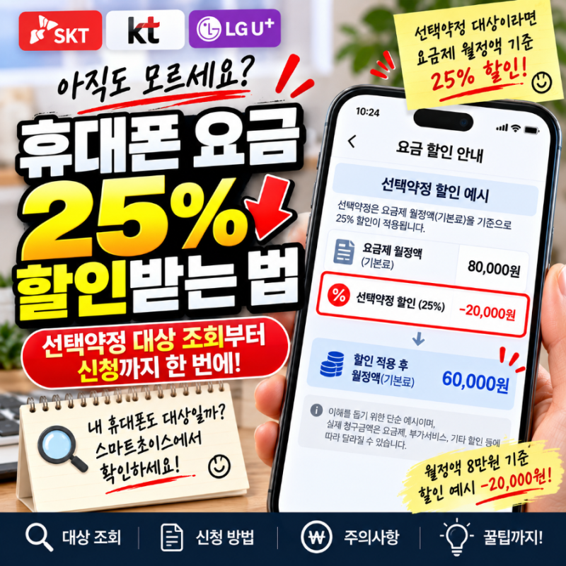 휴대폰 요금 25% 할인 선택약정｜대상 조회·스마트초이스·신청방법 총정리