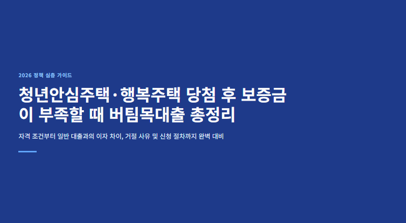 2026년"버팀목전세자금대출" 신청 방법과 조건 총정리(+청년안심주택·행복주택 당첨 후 보증....