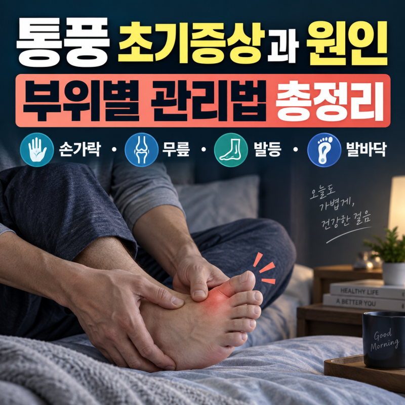 통풍 초기 증상 원인 치료 총정리: 손가락 무릎 발등 발바닥 부위별 관리법