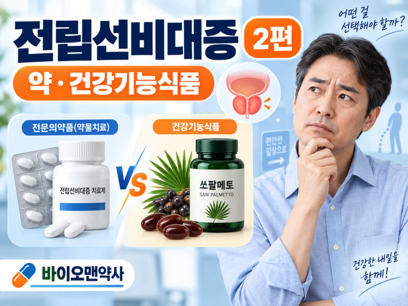 [약사 칼럼] 전립선 비대증 2편 - 전립선비대증 약과 건강기능식품 총정리