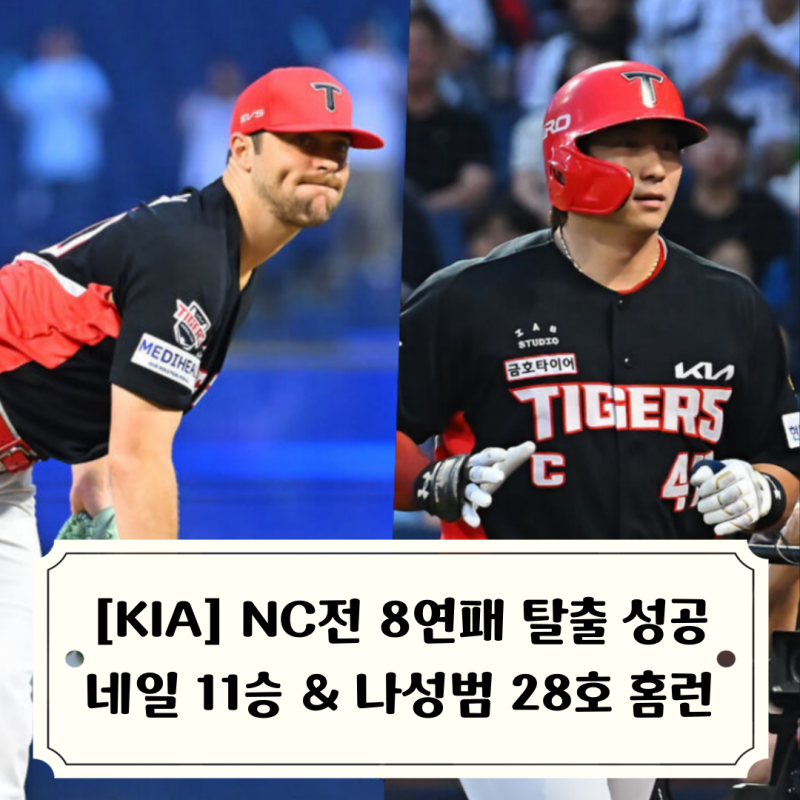 [기아타이거즈 리뷰] 드디어 NC 공포증 탈출, 네일 11승 나성범 28호 홈런 조상우 100홀드, 시라....