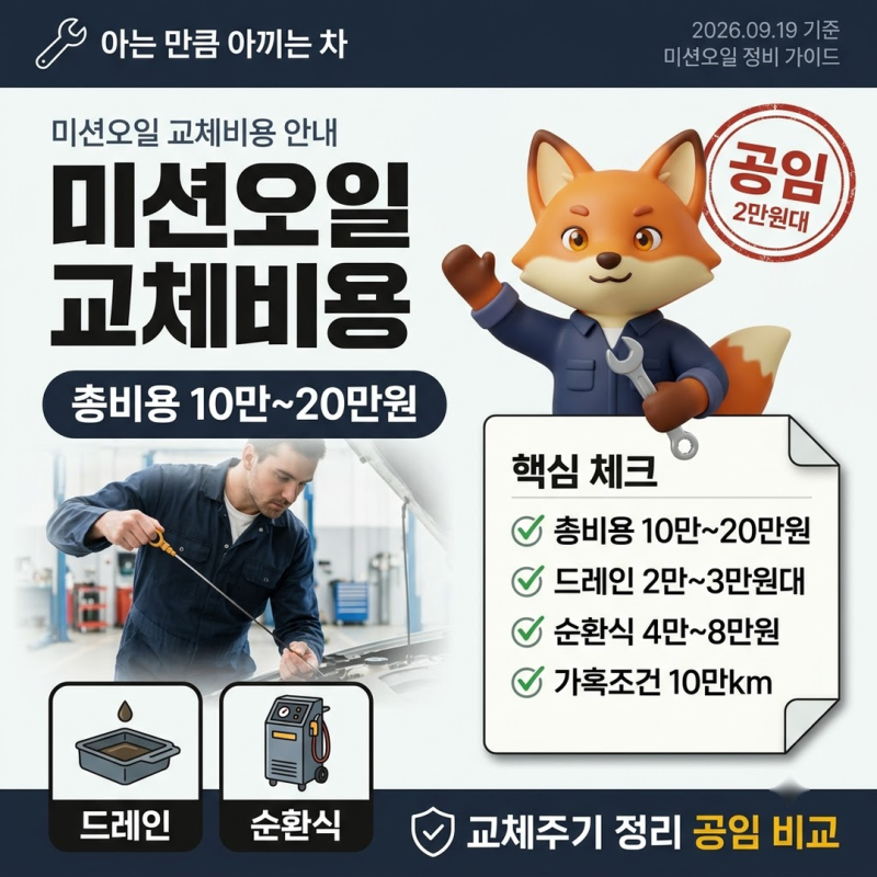 미션오일교체비용 10만~20만원, 공임은 드레인 2만원대부터