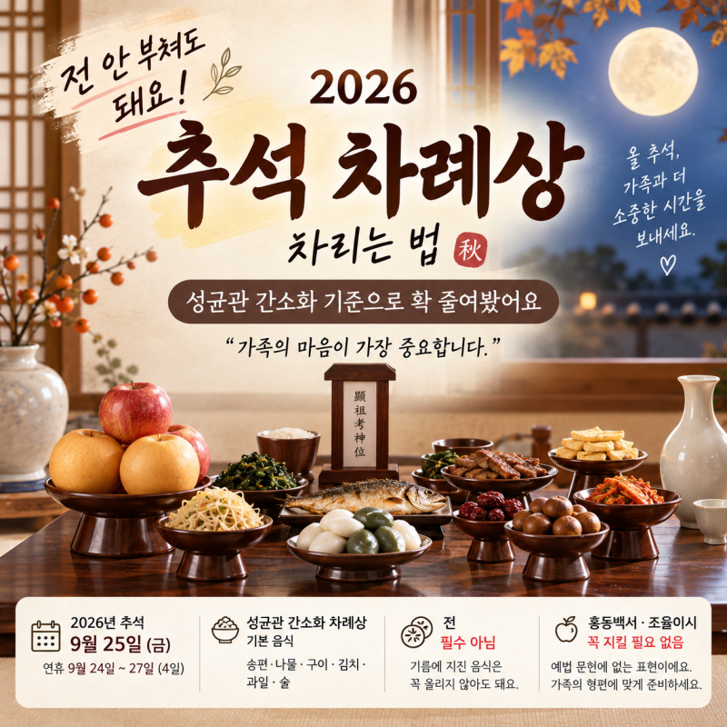 2026 추석 차례상 차리는 법｜전 안 부쳐도 돼요, 성균관 간소화 기준 총정리