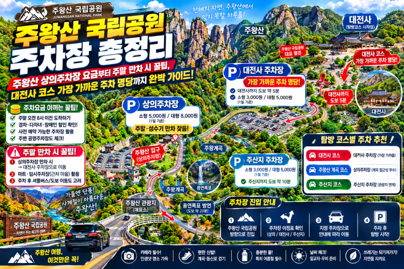 [주왕산 국립공원 주차장 총정리] 주왕산 상의주차장 요금부터 주말 만차 시 꿀팁, 대전사 코....