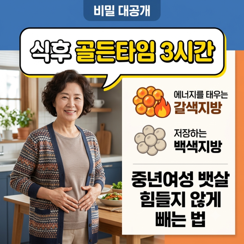 중년여성 뱃살 힘들지 않게 빼는 법, 식후 골든타임 3시간! 갈색지방의 비밀