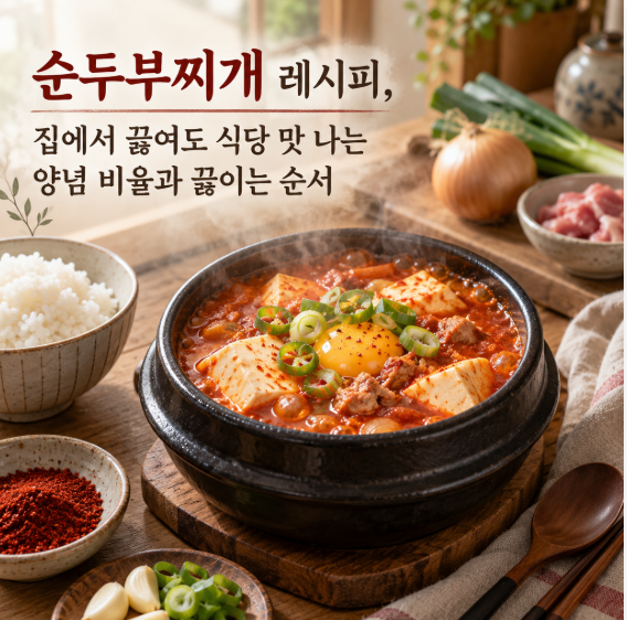 순두부찌개 레시피, 집에서 끓여도 식당 맛 나는 양념 비율과 끓이는 순서