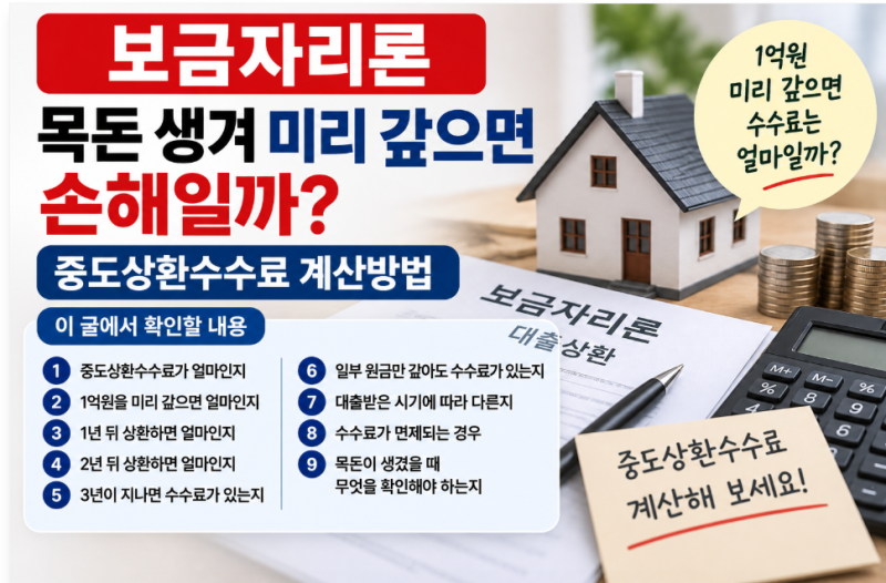보금자리론 목돈 생겨 미리 갚으면 손해일까｜중도상환수수료 계산 방법