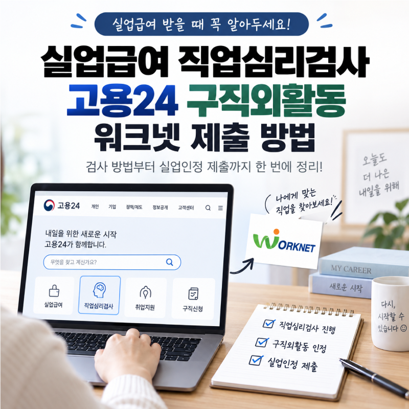 실업급여 직업심리검사 고용24 구직외활동 워크넷 제출 방법