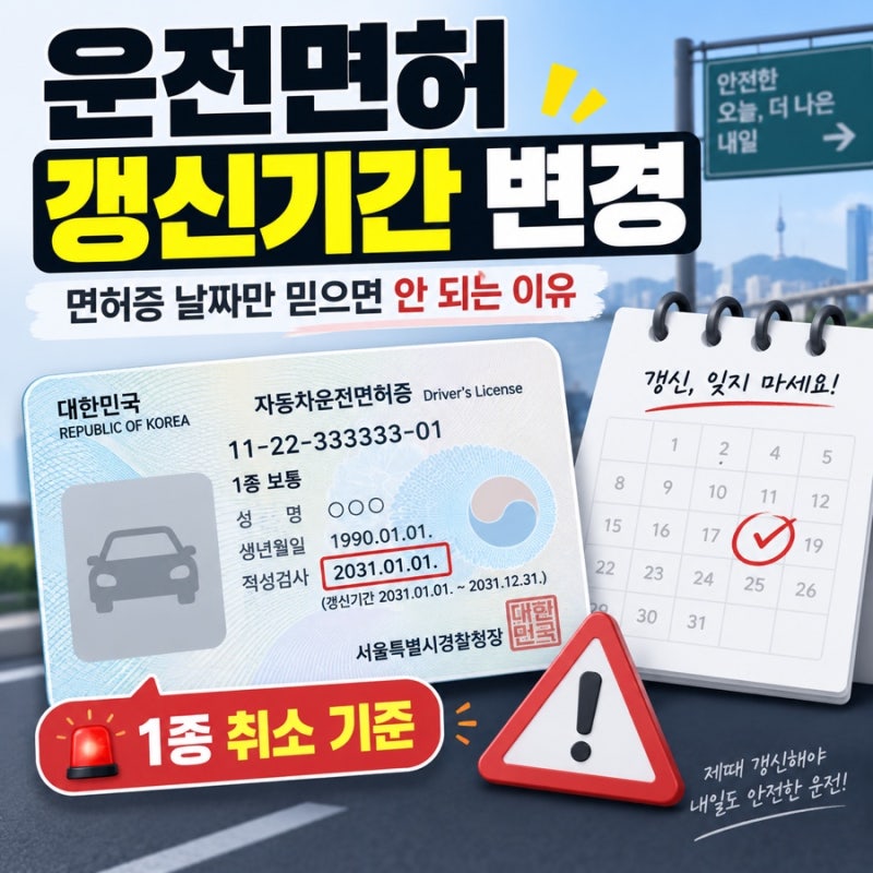 운전면허증 날짜 믿으면 안 된다? 2026 면허 갱신기간 바뀐 이유 1종 면허취소 기준은
