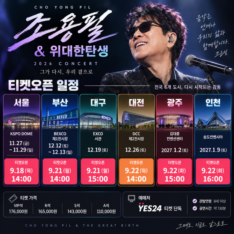 조용필 위대한탄생 콘서트 예매 시작! 서울·부산·대구·대전·광주·인천 티켓팅 일정 총정....