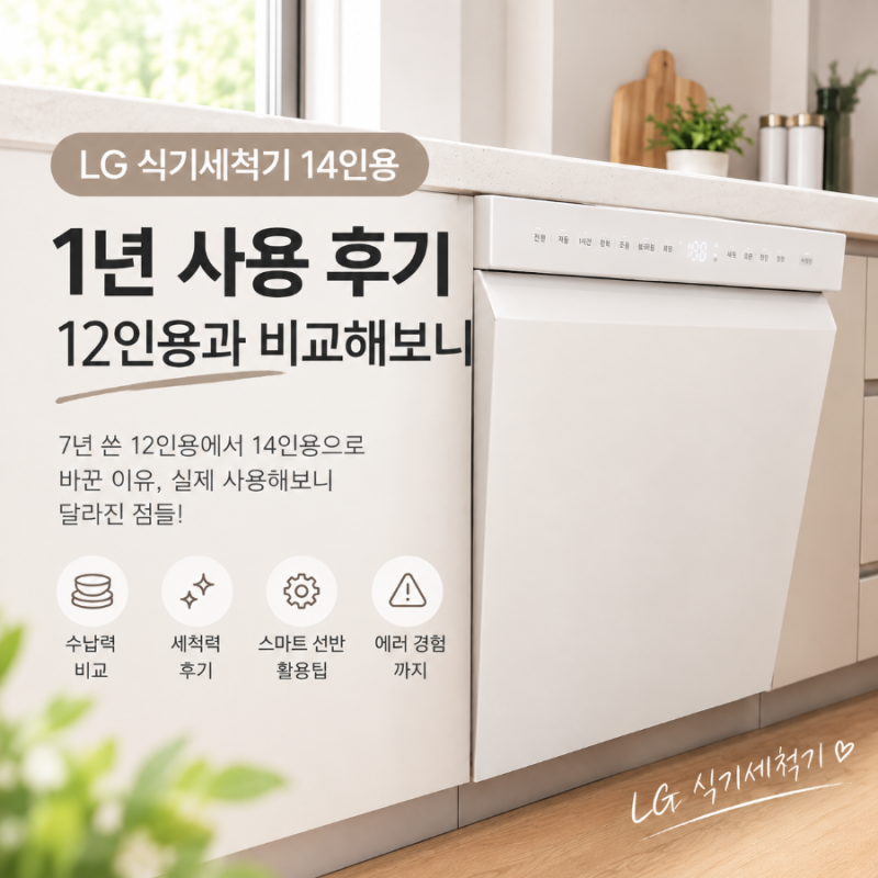 LG 식기세척기 14인용 1년 사용 후기｜12인용과 비교해 보니