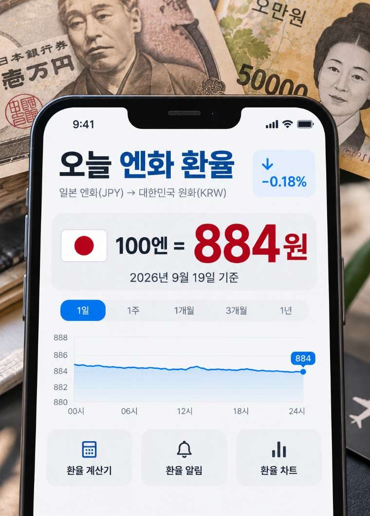 엔화 환율(전망, 달러 엔화 환율) 9월 18일 BOJ 금리인상 후 100엔 884원대, 오르나 내리나