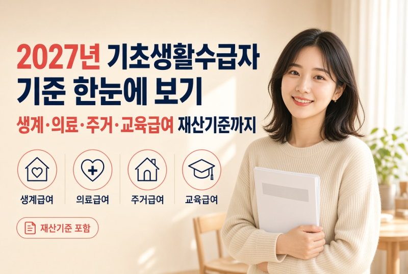 2027년 기초생활수급자 기준 한눈에 보기｜생계·의료·주거·교육급여 재산기준까지